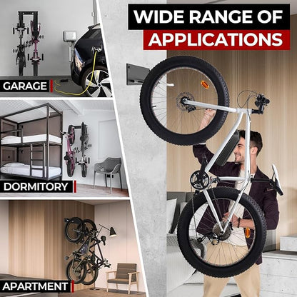 Fat Tire Bike Rack Wall Mount Garage Storage,Fat Tire Bike Storage Rack for Garage,Heavy Duty Fat Tire Bike Wall Mount Hanger Hooks Max 100lbs,Vertical Fat Tire Mountain Bike Rack(Hold 2 Bikes)