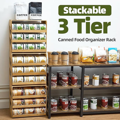 Aminigram Soup Can Organizer for Pantry, 4 Tier Pantry Can Organizers and Storage, Rolling Bamboo Canned Food Storage for Countertop Kitchen Cabinet