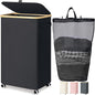 Goodpick Laundry Basket with Wheels, 100L Rolling Laundry Hamper with Lid Clothes Hampers with Removable Wash Bag Large Clothes Basket for Bedroom, Bathroom, Black