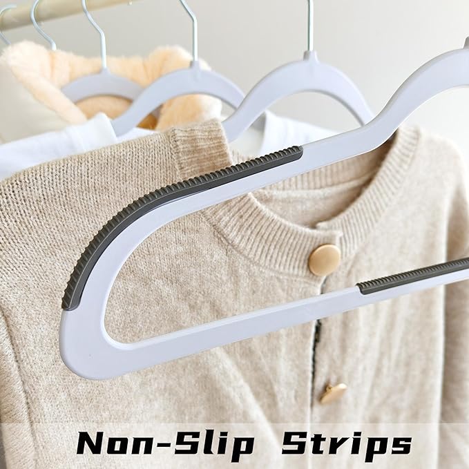 60 Pack Non Slip Hangers, Plastic Clothes Hangers 17.7 Inch - Space Saving Slim Hangers with 360° Swivel Hook for Adults, Anti-Slip Strips for Coat, Shirt, Pants (Gray, 60)