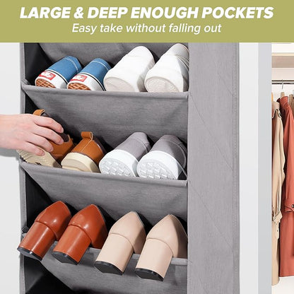Door Shoe Organizer with 10 Extra Large Pockets, 23 Pairs Shoes Large Capacity Hanging Storage Organizer for Shoes, Diapers, Dark Grey, 8 Layers, 2-Pack