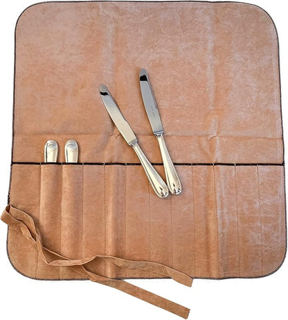 Hagerty Silver Guard Cutlery Roll - 43.5 x 45 cm, Tan, 12 Compartments, Anti-Tarnish Fabric, Silver Cutlery Storage, Kitchen Storage, Silverware Preservation