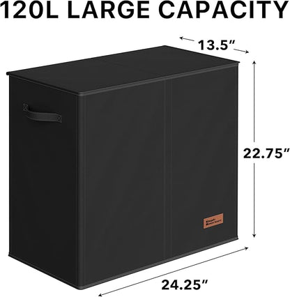 Simple Houseware Double Laundry Hamper with Lid and Removable Bags, Black