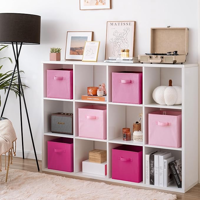 GRANNY SAYS Pink Gradient Cube Storage Bins, 11 Inch Cube Storage Organizer, Fabric Collapsible Storage Bins with Handle, Storage Cubes for Shelves, Closet, 6-Pack