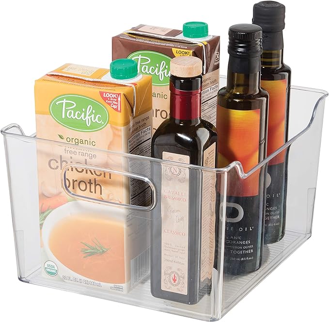 Oggi Storage Bin With Handles - Deep (9.75" x 9" x 6") - Ideal for Kitchen Organization, Pantry Storage, Fridge Organizing, Clear
