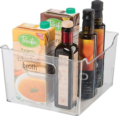 Oggi Storage Bin With Handles - Deep (9.75" x 9" x 6") - Ideal for Kitchen Organization, Pantry Storage, Fridge Organizing, Clear