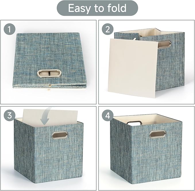 Posprica Storage Basket Bins,13×13×13 Foldable Storage Boxes Fabric Drawer Cubes for Closet Shelf Cabinet Bookcase - Set of 4,Teal