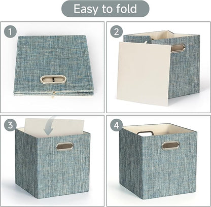 Posprica Storage Basket Bins,13×13×13 Foldable Storage Boxes Fabric Drawer Cubes for Closet Shelf Cabinet Bookcase - Set of 4,Teal