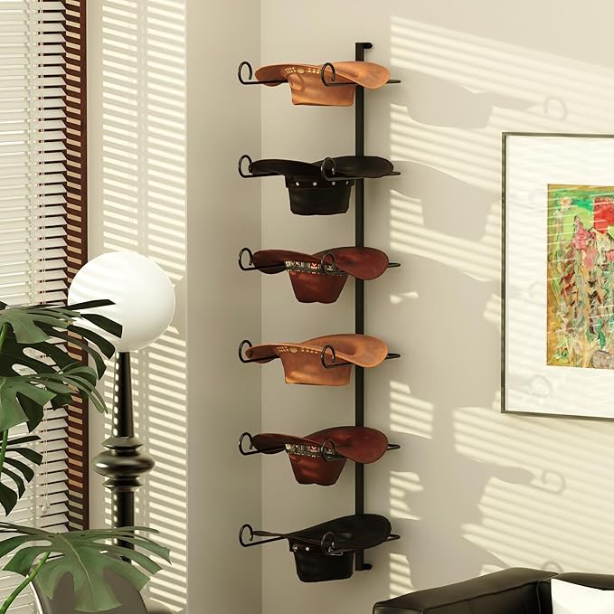 Alyoen Cowboy Hat Rack for Wall, Cowboy Hat Holder Wall Mount Holds Up to 6 Hats, Metal Hat Organizer Storage Hanger, Western Room Decor for Fedoras, Sun Hat