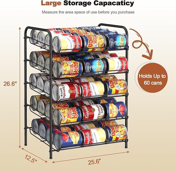 MOOACE Can Rack Organizer, 5 Tier Can Storage Dispenser Holds up to 60 Cans, Can Organizer, Great for the Pantry Shelf, Kitchen Cabinet or Counter-top, Cabinet, Canned Food Organizer, Black