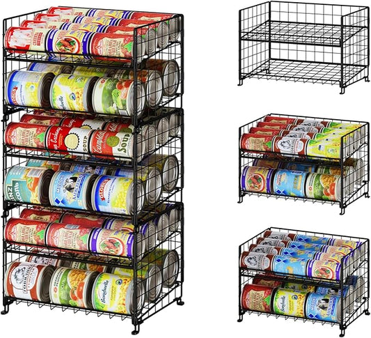 JKsmart 3-Pack Stackable Rack Organizer, Can Rack Storage for Kitchen Pantry Cabinet Holds Up to 64 Cans, 2-Tier Can Holders for Food, Multifunctional Dispenser for Snacks Soda