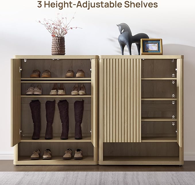 SICOTAS Shoe Cabinet 44 inch Tall Fluted Shoe Cabinet with Doors & 4 Shelves Wooden Large Hidden Shoe Storage Organizer Modern Free Standing 6-Tier Cabinet for Entryway Living Room Closet