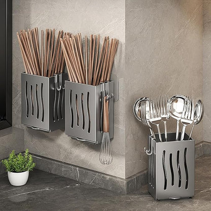 Wall Mounted Cutlery Holder Rack - Chopstick Display Rack | Utensil Drying Rack | Punch- Chopstick Storage Rack | Freestanding Organizer Rack Multifunctional For Spoons And Chopstick
