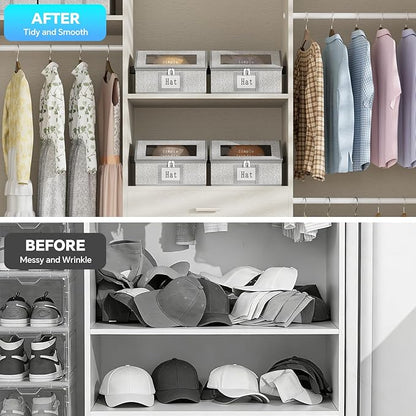 Simple Trending Hat Organizer for Baseball Caps, 2PCS Stackable Storage with Clear Window Lid,Hat Box for Closet, Holds up to 24 Caps Hat Organizer for Closet, Grey
