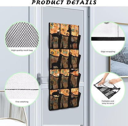 Pumpkin Sunflower Over The Door Closet Organizer for Thanksgiving Home Decor,Large Capacity Behind Door Organizer Multi-Funtion Storage Bag,Space Saving Wall Hanging Storage with 12 Pockets