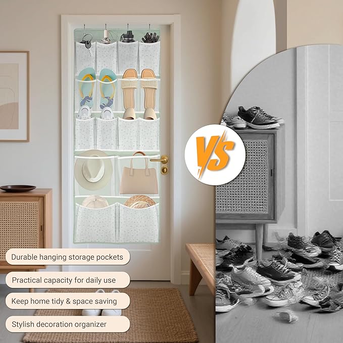 16 Pockets- Over Door Hanging Storage Organizer with 4 Kinds Pouch,Behind Closet Hanging Shelf Holder for Sock,Hat,Underwear,Travel Outfit,Shoes,Back of Door Space-saving Organization for Home,Dorm,RV