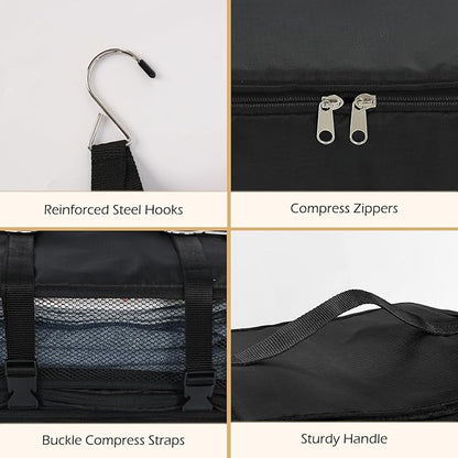 Surblue Hanging Shelves Travel Storage Bag Compression Packing Cube for Suitcase Portable Closet Organizer Collapsible with Extension Layer Large Capacity,Black,XXL