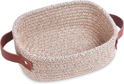 ABenkle Small Storage Basket, Mini Rope Woven Baskets, Cute Shelf Closet Storage Organizer, Boho Decorative Toy Bin for Nursery, Living Room, Spa, Empty Gift Basket - XS, Mixed Brown