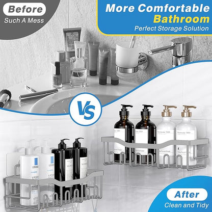 EUDELE 5-Pack Rustproof Stainless Steel Shower Caddy – No Drill Adhesive Bathroom Organizer with Large Capacity, Spacious Shower Shelves for Inside Shower, Kitchen & Home Decor Storage-XL Size