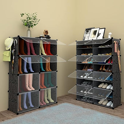 Shoe Rack Organizer, 32 Pair Shoe Storage Cabinet with Door Expandable Plastic Shoe Shelves for Closet,Heels,Boots,Slippers,8 Tier