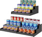 Expandable Bamboo Can Rack Organizer, 3-Tier Adjustable Pantry Storage, Can Holder for Kitchen & Pantry, Canned Food Soda Organizer, Holds Up to 24 Cans, Black (Patent Pending)