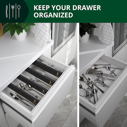 Bamboo Drawer Dividers Organizers, Adjustable Drawer Separator Splitters, 17–22 Inches Expandable Drawer Divider Organizer for Large Utensils, Kitchen, Bedroom, Dresser & Office Drawers 4-Pack, Black