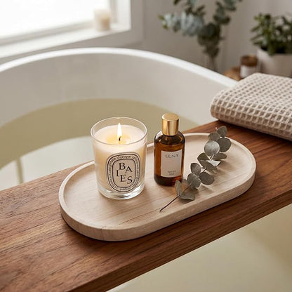YKAJO Oval Real Marble Tray for Bathroom Kitchen Counter Stone Decorative Vanity Tray for Dresser Perfume Heavy Catchall Organizer for Soap Jewelry (Wooden Vein Beige, 11.8" x 5.9")