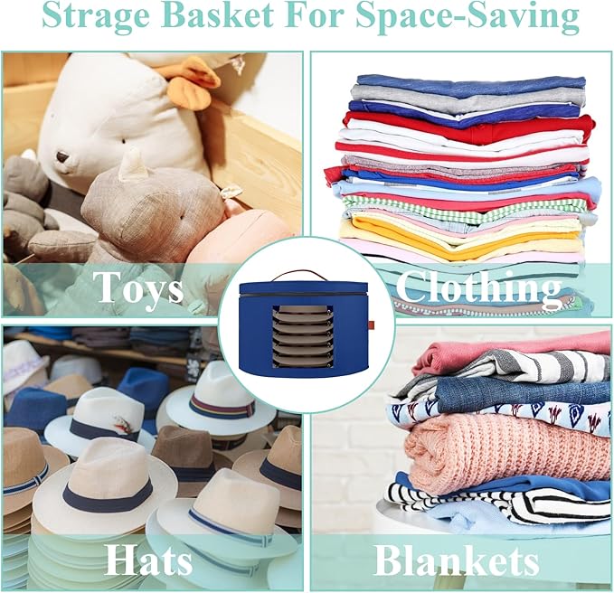 Samplife Hat Box,Hat Storage Box,Stackable Round Brim Hats Organizer Bag Container for Closet,Travel Hat Boxes for Women, Cowboy Hat Organizer, FoldableTravel Cap Boxes (06-Blue, 16.5" D x 10.5" H)