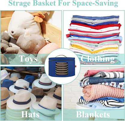 Samplife Hat Box,Hat Storage Box,Stackable Round Brim Hats Organizer Bag Container for Closet,Travel Hat Boxes for Women, Cowboy Hat Organizer, FoldableTravel Cap Boxes (06-Blue, 16.5" D x 10.5" H)