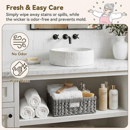 GRANNY SAYS Wicker Basket for Organizing, Wicker Storage Baskets for Shelves, Woven Baskets for Pantry Storage, Rectangle Basket, Gray, 1Pack