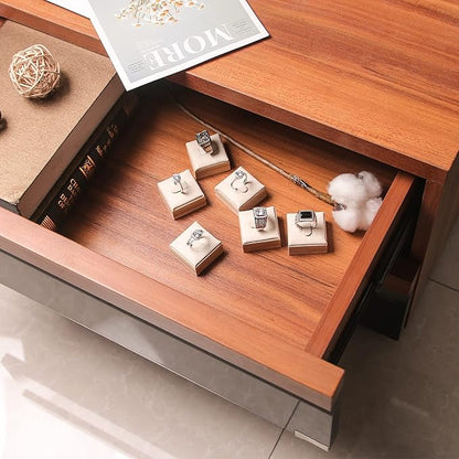 Coward Bamboo 6 Pcs Rings Display Stand for Selling Velvet Jewelry Ring Holder Organizer for Drawer Storage (Beige Velvet)