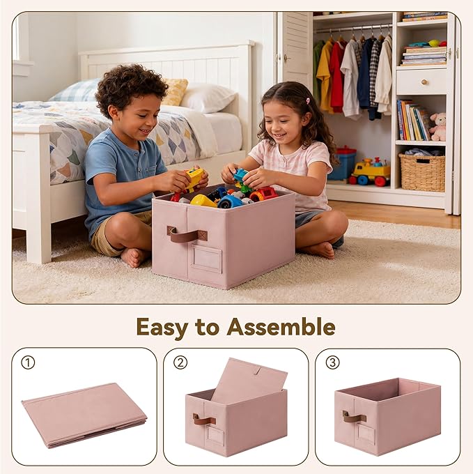 GRANNY SAYS Clothes Storage Bins, Closet Storage Bins for Shelves, Fabric Storage Basket with Handles, Collapsible Decorative Storage Box, Dusty Pink, Medium, 3-Pack