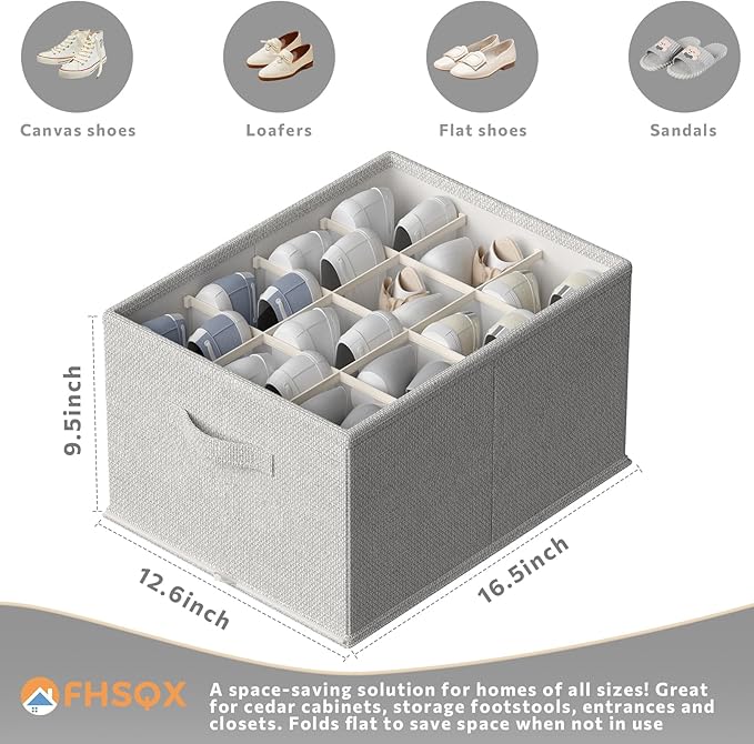 FHSQX 2 Pack Shoe Organizer for Closet,Foldable Shoe Organizer,Fits up to 24 Pairs,Storage Containers With Bottom Support for Shoes