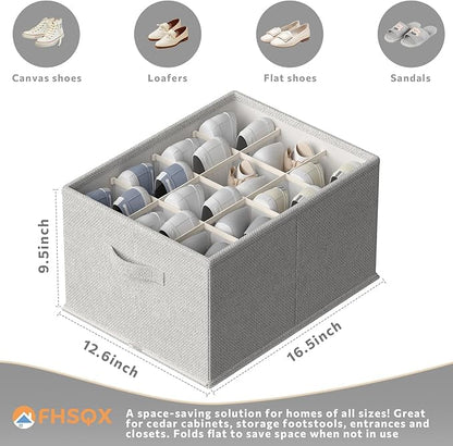 FHSQX 2 Pack Shoe Organizer for Closet,Foldable Shoe Organizer,Fits up to 24 Pairs,Storage Containers With Bottom Support for Shoes