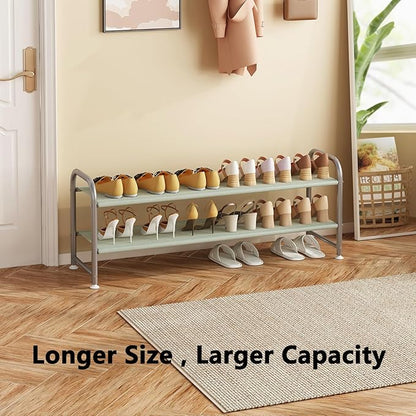 INGIORDAR Shoe Rack 2 Tier Long Storage Organizer Wide Metal Shoe Shelf for Closet Entryway Grey