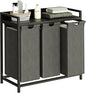 Herture Laundry Hamper with Shelf, Laundry Basket 3 Section, Laundry Sorter with Pull-Out Removable Large Bags and Movable Wheels, Metal Frame, 3 x 15.87 Gallons (60L), Black and Gray PF04XLC