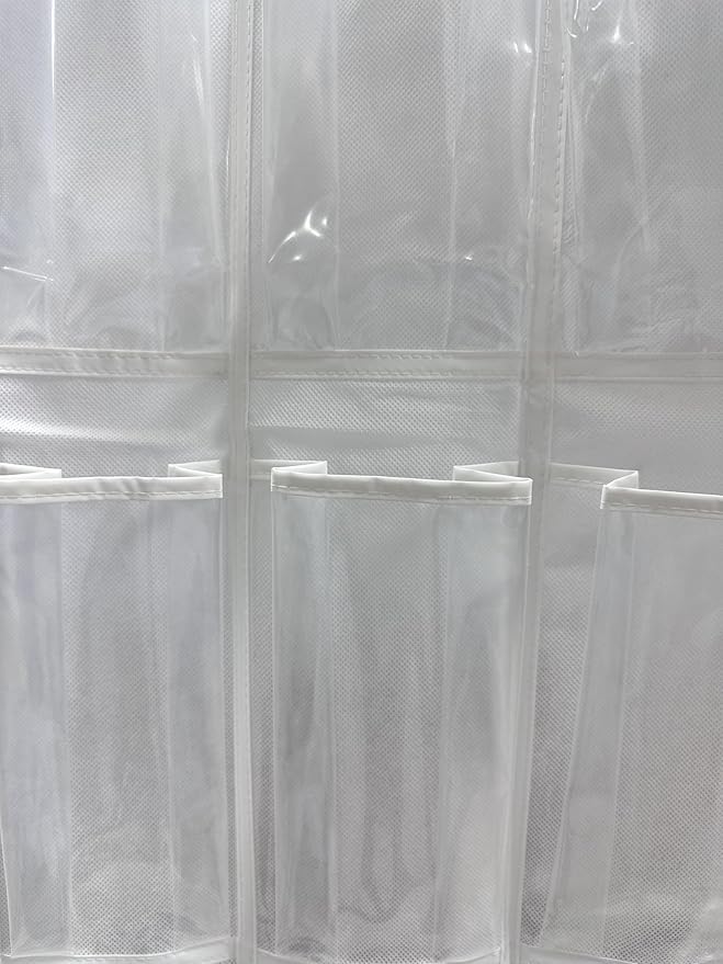 Over the Door Shoe Organizer, 24 Pocket, Non-Woven Fabric, Transparent Pockets, Metal Hooks, for Closet