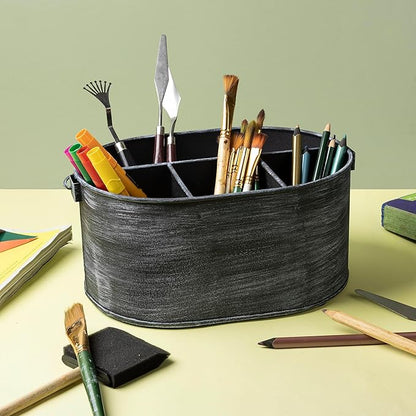 GoCraft Galvanized Flatware Caddy – Rustic Metal Utensil Holder with Handle – 4-Compartment Kitchen Organizer for Cutlery, Napkins, BBQ Tools – Farmhouse Table Decor & Storage