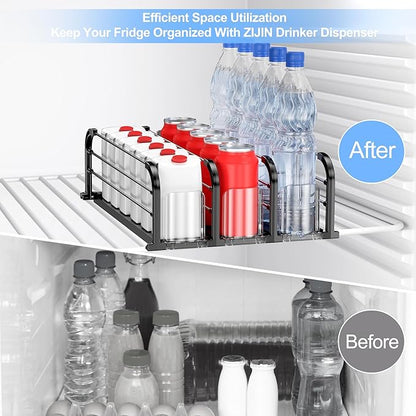 Automatic Drink Organizer for Fridge, Refrigerator Soda Can Dispenser & Beverage Pusher Glide for Pantry, Cooler & Kitchen, Self-Pushing Drink Holder for Soda, Beer, Seltzer - Black, 3 Rows-15"D