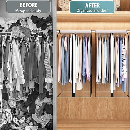 Liuoud 22” Gusseted Garment Bags for Hanging Clothes, All Clear Clothes Cover for Closet Storage, Wardrobe Coat Protector for Suit, Shirt Dress, Bottom Enclosed, 2 Pack, 40” Long