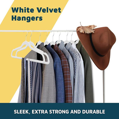 Lifemaster Velvet Clothes Hanger – with 360 Degree Swivel Hook and Non-Slip Shoulder Notch, Holds Up to 10 lbs, Heavy Duty Hanger Set, for Organizing Suit, Dress, Coat, and Clothes, Pack of 30, White