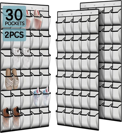 Kotkn Over the Door Shoe Organizer with 30 Breathable Mesh Pockets (2PC-White)