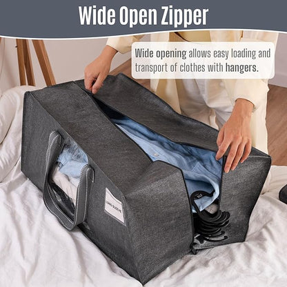 VENO 4 Pack Heavy Duty Moving Bags, Packing Bags with Clear Window, Alternative to Moving Boxes, Storage Bins for Clothes, Blankets, Comforters, College Dorm Essentials (Gray, 4 Pack)