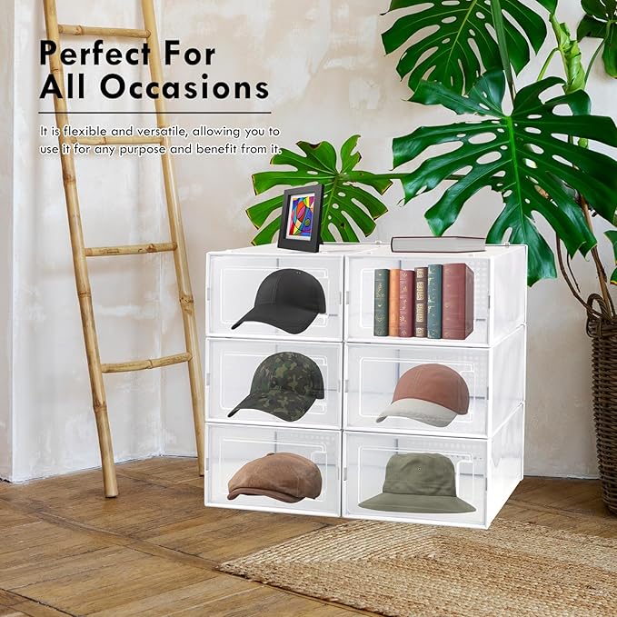 Clear Storage Bins for Shoes, 6 Pack Stackable Plastic Boxes With Lids for Closet Organization & Display