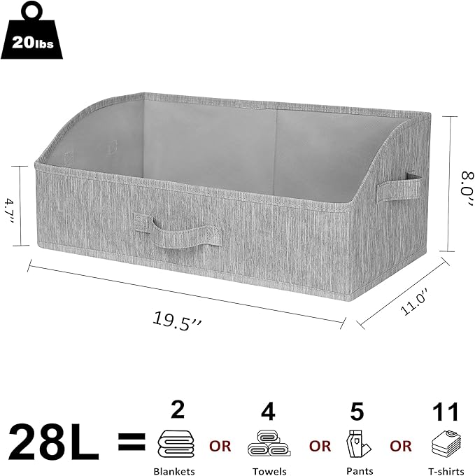 WUIKE Trapezoid Storage Bins for Closet Organizers and Storage, Fabric Closet Bins with Handles, Foldable Storage Baskets for Clothes, Purse, Blanket, Light Gray, Extra Large, 3-Pack
