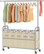 Tajsoon Laundry Sorter with Hanging Bar, 5 Bag Laundry Sorter with Wheels, 246L (65 Gal.) Laundry Hamper with Adjustable Hanging Rack, Laundry Room Organization and Storage, Beige