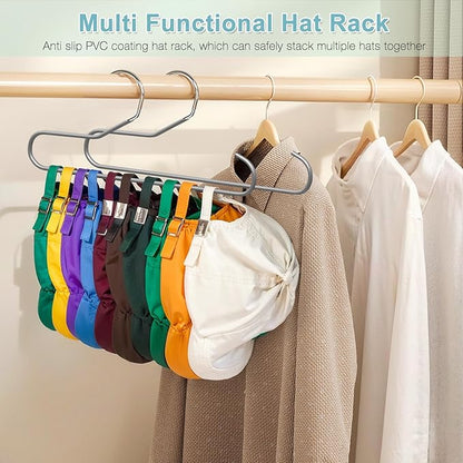 Hat Storage Organizer for Baseball Caps, Lomrsiul Non Slip PVC Coating Hat Rack Hangers for Closet Hat Holder Max 10 Hats Closet Organizers and Storage for Cap Purse Belt Tie Bra Grey 2 Pack