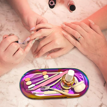 Nail Tray Colorful Manicure Tray for Nails Tool Decor Display Jewelry Rhinestone Cosmetics Oval Dish Manicure Organizers and Storage Small Storage Plate