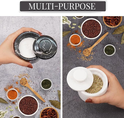 MARBLOUS KRAFTS Marble Salt Cellar with Lid 3" White and Black Zebra Spice Jar For kitchen Counter Stone Salt Container and Salt, Pepper Bowls, Perfect Mother’s Day Gift