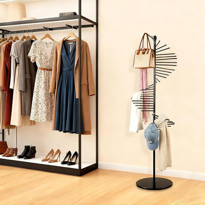 Scarf Display Rack 5.58ft Modern Freestanding Scarf Display Rack for Retail Stores, Homes & Offices, Spiral Iron Stand (Black)